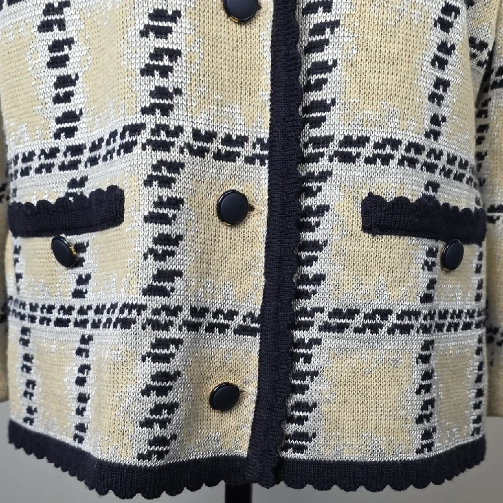 Vintage Tricoville Plaid Cardigan Sweater Jacket β Wool Blend, Button Front, 14 - Picture 3 of 8